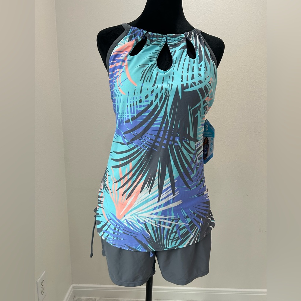 Free Country Blue Tropical Two-Piece Swimsuit, Size L (12-14) NWT - Picture 3 of 9